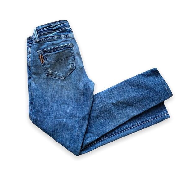 PAIGE Denim Skyline Drive Classic Rise Peg Leg Patchwork Med Wash Jeans - Picture 3 of 12